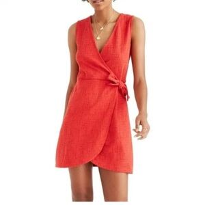Madewell Texture & Thread Wrap Dress Saffron Red Crosshatch Side Tie Size XS
